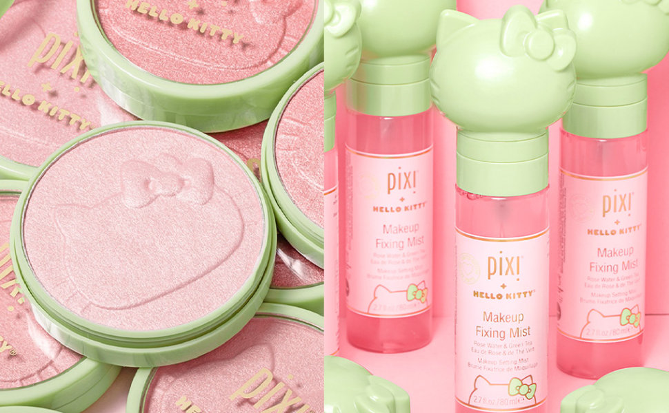 超可愛 Hello Kitty X PIXI 聯名系列！Hello Kitty造型定妝噴霧、壓紋9色眼影盤、胭脂等限量版化妝護膚品